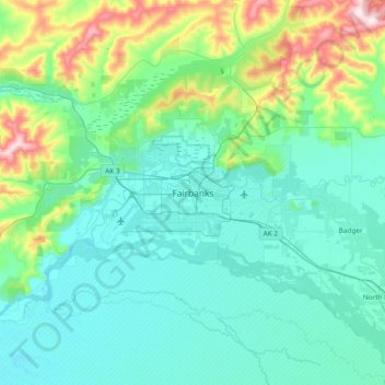 Fairbanks topographic map, elevation, terrain