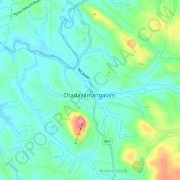 Chadayamangalam topographic map, elevation, terrain