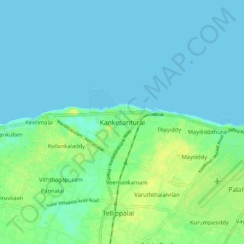 Kankesanturai topographic map, elevation, terrain