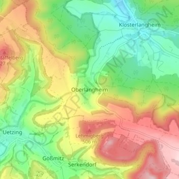 Oberlangheim topographic map, elevation, terrain