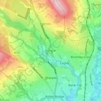 Dunscar topographic map, elevation, terrain