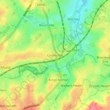 Cotteridge topographic map, elevation, terrain