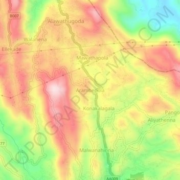 Arambepola topographic map, elevation, terrain