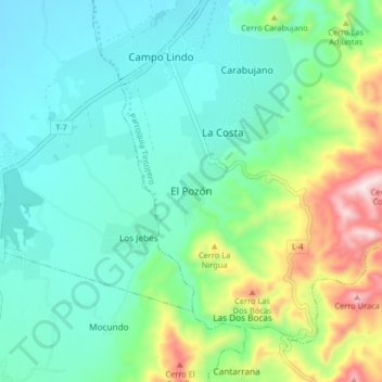 El Pozón topographic map, elevation, terrain