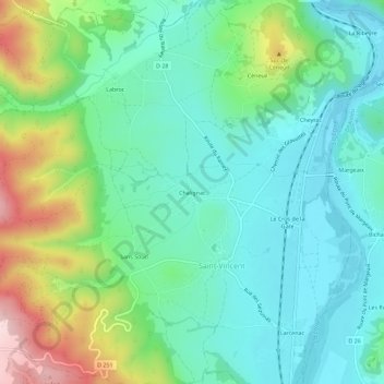 Chalignac topographic map, elevation, terrain