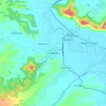 Handwara topographic map, elevation, terrain