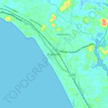 Koyilandy topographic map, elevation, terrain