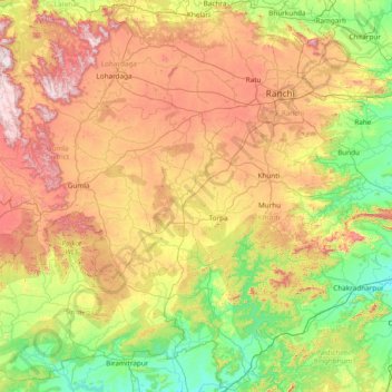 Ranchi topographic map, elevation, terrain