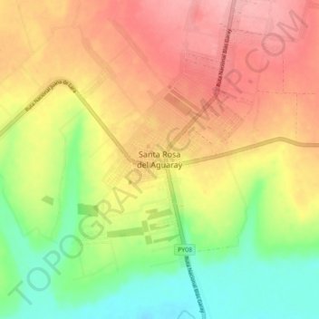 Santa Rosa del Aguaray topographic map, elevation, terrain