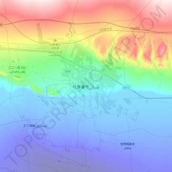 Turpan topographic map, elevation, terrain
