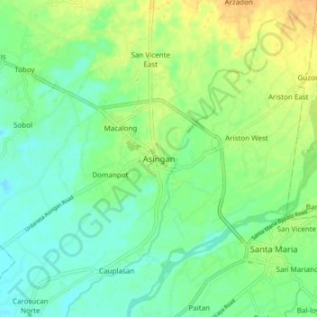 Asingan topographic map, elevation, terrain