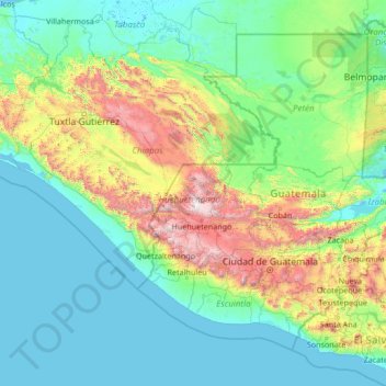 Huehuetenango topographic map, elevation, terrain
