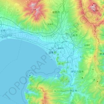 沼津市 topographic map, elevation, terrain