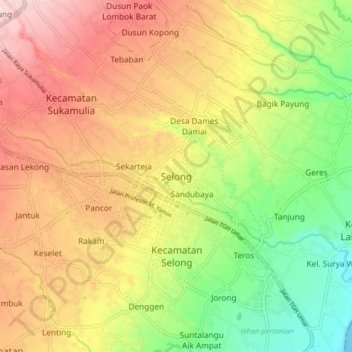 Selong topographic map, elevation, terrain