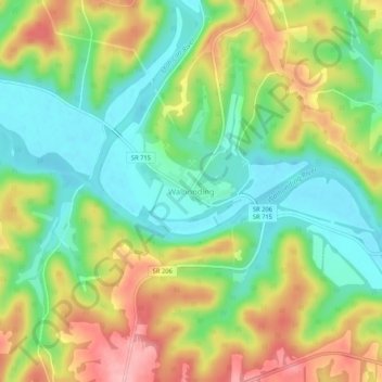 Walhonding topographic map, elevation, terrain