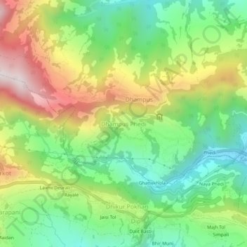 Dhampus Phedi topographic map, elevation, terrain