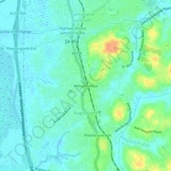 Weligampitiya topographic map, elevation, terrain