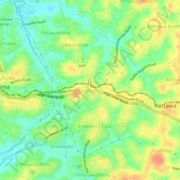 Pannipitiya topographic map, elevation, terrain