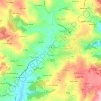 Pont du Chier-Est topographic map, elevation, terrain