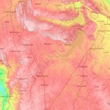 Mandsaur topographic map, elevation, terrain