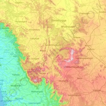 Chikkamagaluru topographic map, elevation, terrain