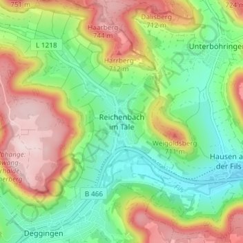 Reichenbach im Täle topographic map, elevation, terrain
