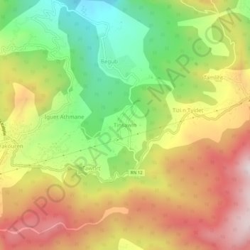 Thinsaouin topographic map, elevation, terrain