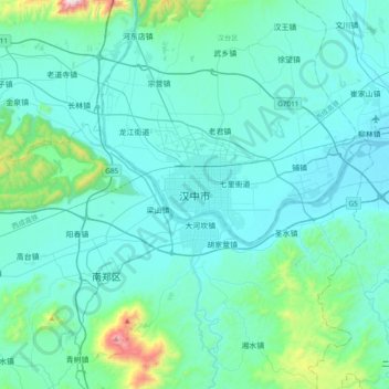 Hanzhong topographic map, elevation, terrain