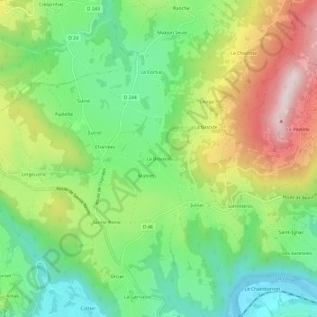 La Brousse topographic map, elevation, terrain