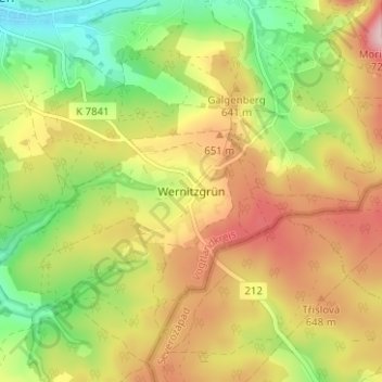 Wernitzgrün topographic map, elevation, terrain