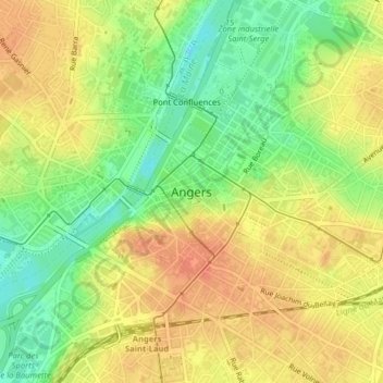 Angers topographic map, elevation, terrain