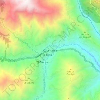 Cajamarca topographic map, elevation, terrain