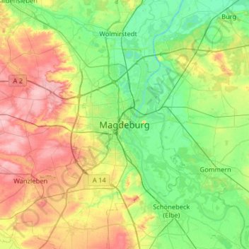 Magdeburgo topographic map, elevation, terrain