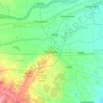 Thanjavur topographic map, elevation, terrain