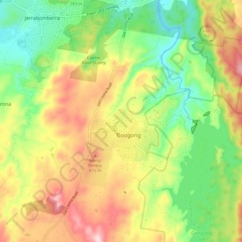 Googong topographic map, elevation, terrain