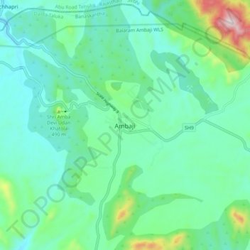 Ambaji topographic map, elevation, terrain