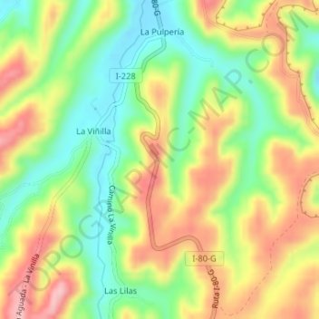 Cuesta Los Leones topographic map, elevation, terrain