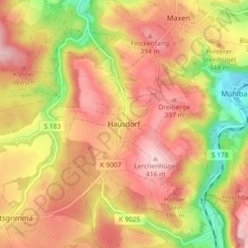 Hausdorf topographic map, elevation, terrain