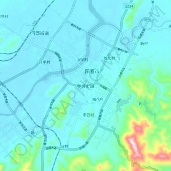 Chuncheng topographic map, elevation, terrain