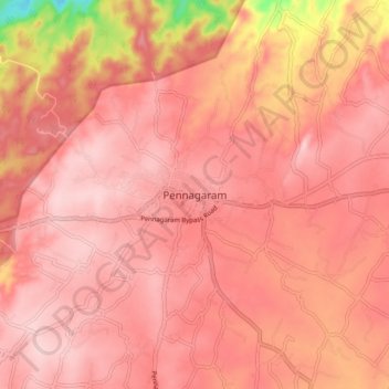Pennagaram topographic map, elevation, terrain