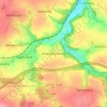 Rothschönberg topographic map, elevation, terrain