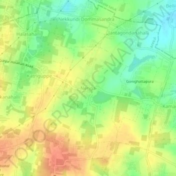 Neriga topographic map, elevation, terrain