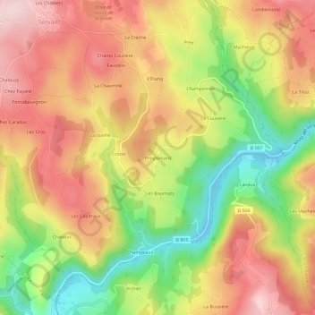 Préglomard topographic map, elevation, terrain