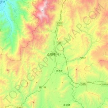 会理市 topographic map, elevation, terrain
