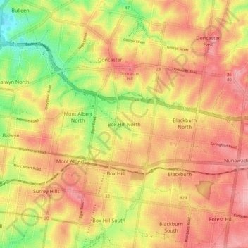 Box Hill North topographic map, elevation, terrain