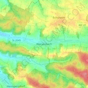 Wiesenbach topographic map, elevation, terrain
