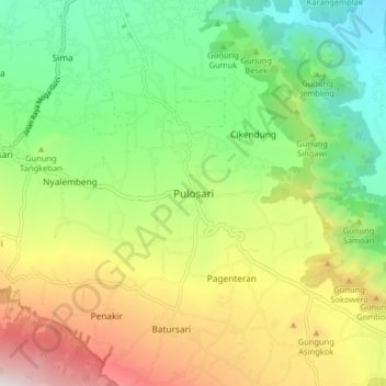 Pulosari topographic map, elevation, terrain