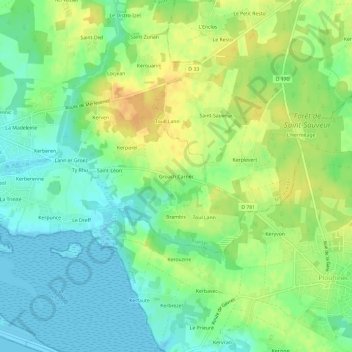 Groach Carnec topographic map, elevation, terrain