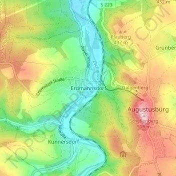Erdmannsdorf topographic map, elevation, terrain