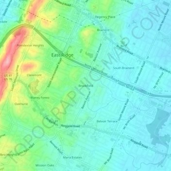 Brookfield topographic map, elevation, terrain